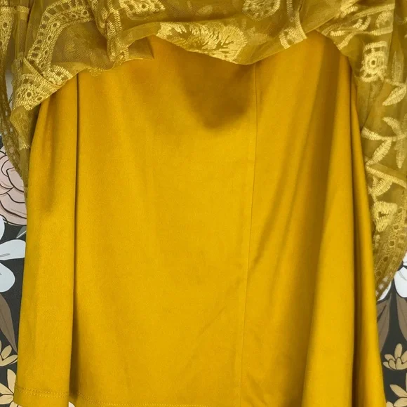 PinkBlush Mustard Lace Overlay Maternity Maxi Dress Boho Women Size Medium - Picture 10 of 11